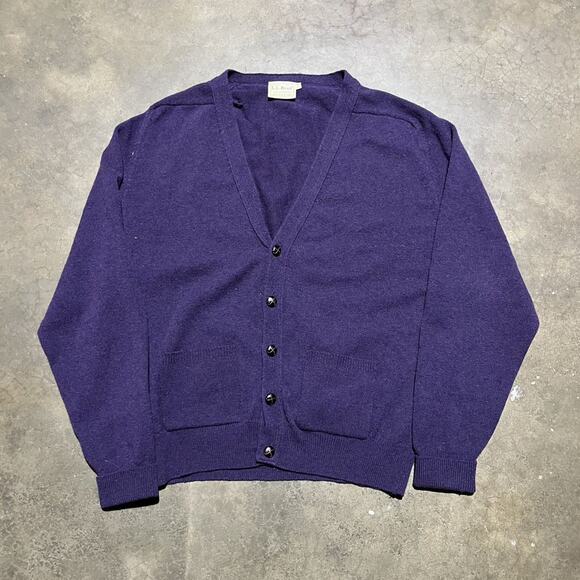 Vintage 80s LL Bean Purple Wool Cardigan - Picture 1 of 3